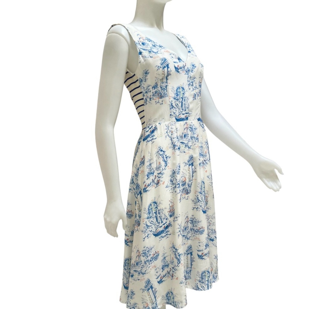 MADE‎ in SENSE Blue Toile Naitical Print Sundress Novelty Stripes Coastal FRANCE